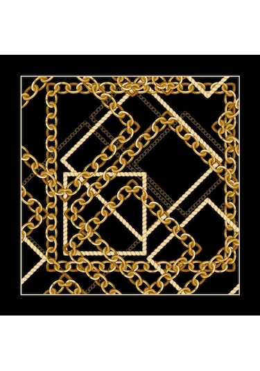 Afvente Desenli Fular Siyah-gold Siyah - Altın