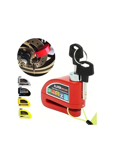 Sarı 110 Desibel Motosiklet Alarm Disk Fren Kilidi, Bisiklet Ve Elektrikli Scooter Kilit