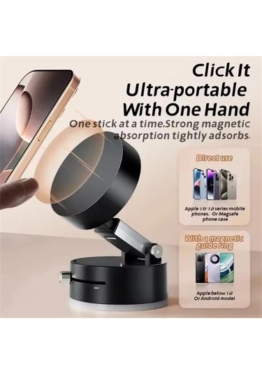 Mini Çift Taraflı Vakumlu Manyetik Araç Telefon Tutucu Çok Gri Siyah