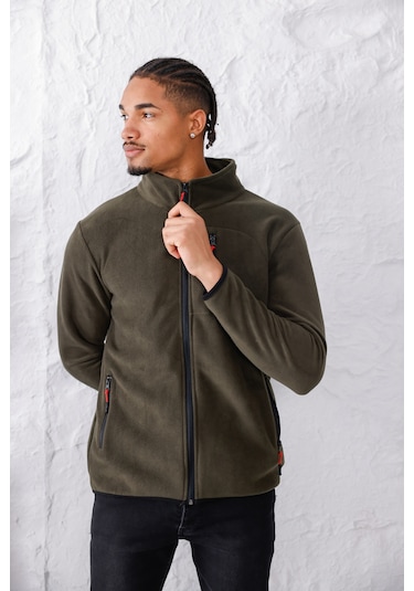 Monox Erkek Biyeli Fermuarlı Spor Polar Ceket Haki