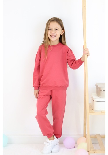 Kız Çocuk İki İplik Basic Eşofman Takımı Kırmızı