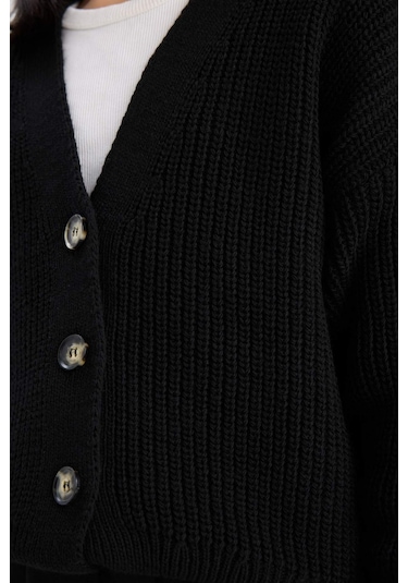 Defacto Kız Çocuk V Yaka Düğmeli Triko Hırka A2298a825aubk27 Siyah