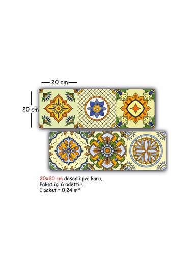 Tink Kendinden Yapışkanlı Sarı Tile Desenli Pvc Karo Kaplama 20x20 Cm 6'lı Paket