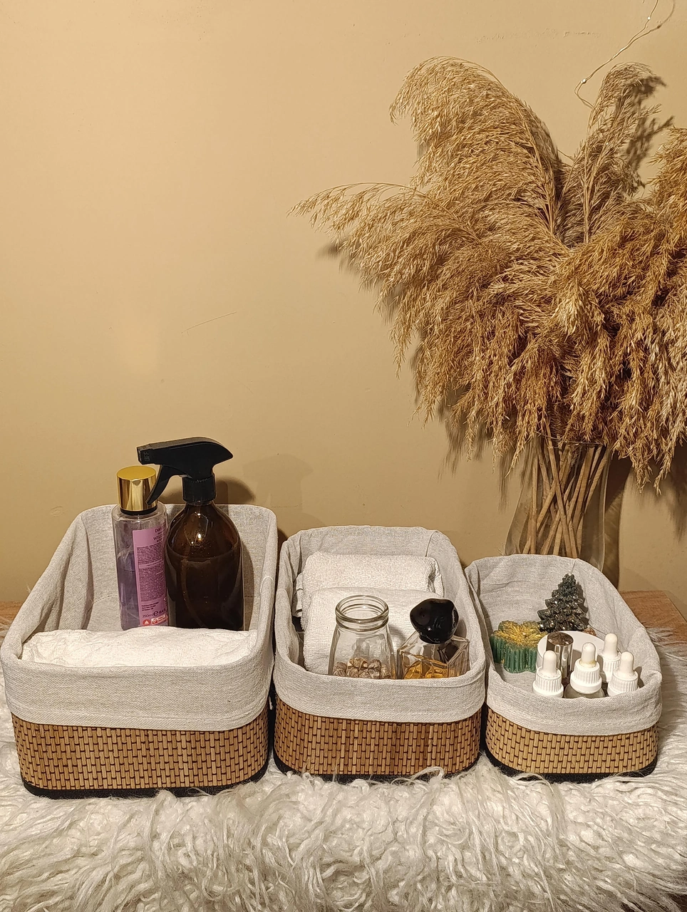 3'lü Bambu İçi Bezli Kutu / Organizer / Düzenleyici Diğer