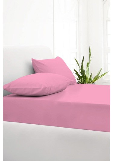 Ranforce Pembe Pamuklu Tek / Çift Kişilik Battal Tam Kenar Lastikli Çarşaf 14 Renk Fıtted Pembe