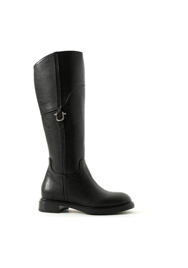 Trender Tokalı Binici Fermuarlı Siyah Kadın Çizme Btbro06 Siyah