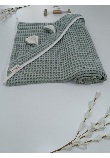 Ekru Pike Bebek Battaniyesi Doğal Organik Uyku Çift Taraflı Bebek Havlu Örtü Yenidoğan Mevsimlik Yeşil