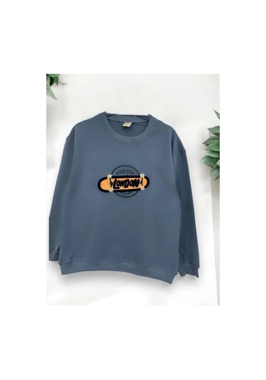 Erkek Çocuk London İşlemeli Sweatshirt-14233 Indigo