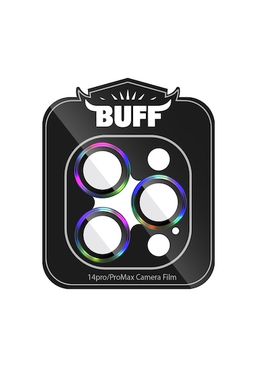 Buff Apple Uyumlu iPhone 14 Pro Max / 14 Pro Kamera Metal Lens Koruyucu Gökkuşağı
