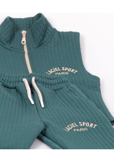 Laciel Paris Yelekli Çocuk Takım Kapitone Kumaş Unısex Yeşil
