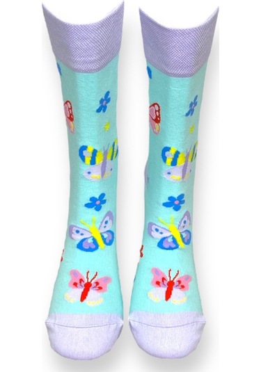 2'li Unısex Kelebek Ve Kuzu Tasarımlı Esnek Nem Alabilen Pamuklu Spor Soket Çoraplar Çok Renkli