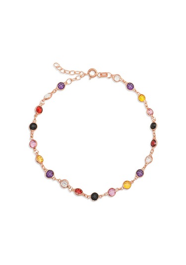 925 Ayar Gümüş Rose Renkli Taşlı Kadın Halhal Çok Renkli