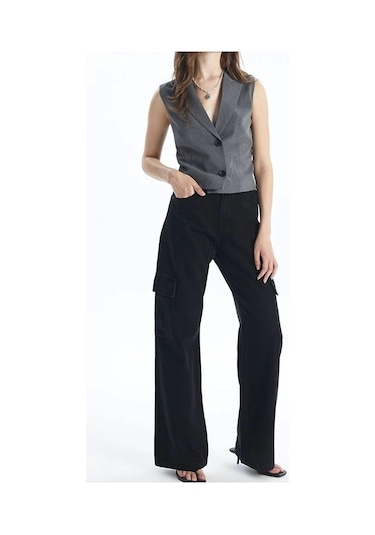 Kazax Kargo Cep Jeans Pantolon Siyah Siyah