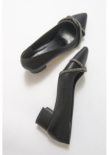 Büyük Numara Bayan Topuklu Klasik Taşlı Günlük  Ayakkabı