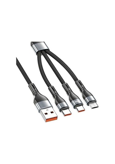 Prestigegoods İphone Uyumlu Android C Tipi 3'ü 1 Arada 100w Hızlı Şarj Usb Kablosu