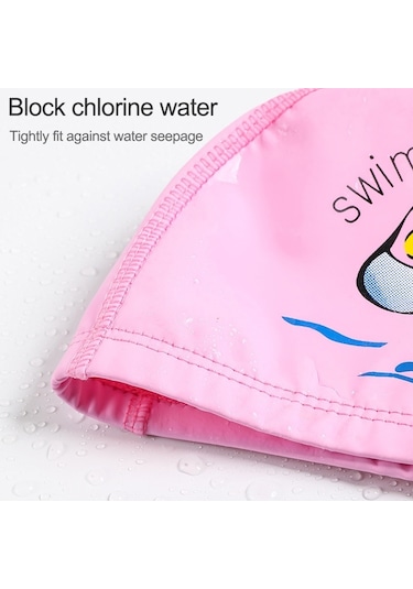 Çocuk Yüzme Şapkası Pu Baskılı Sevimli Yunus Desenli Elastik Yüzme Şapkası Pembe