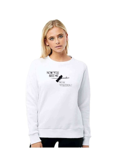 Cs Go Now You Baskılı Beyaz Kadın Sweatshirt