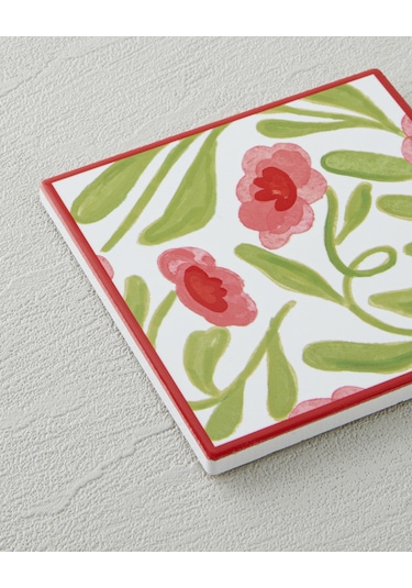 English Home Bright Petals Seramik Bardak Altlığı 11x11 Cm Pembe Pembe