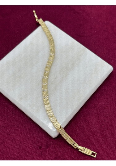 14 K Renginde Minimal Taşlı Ok Şeklinde Çift Renkli Bileklik Gold