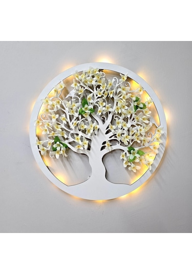 Led Işıklı Ve Beyaz Sakura Hayat Ağacı Tablo 40cm - Beyaz