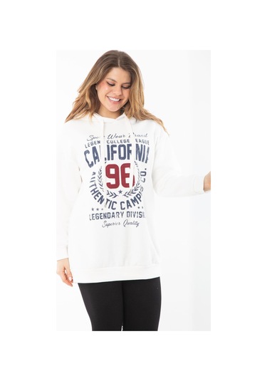 Kadın Büyük Beden Kemik İçi Şardonlu Üç İplik Kapşonlu Sweatshirt 65n37294-kemik Kemik