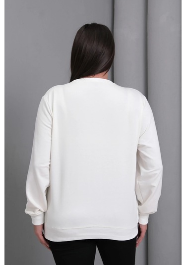 Çiçek Aplikeli Sweatshirt Beyaz