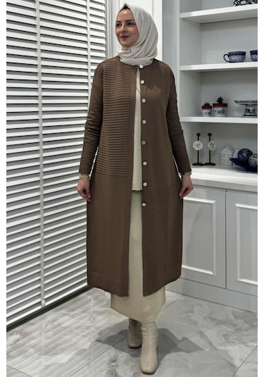 Manolya Sütlü Kahve Triko Hırka Çok Renkli