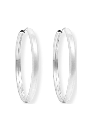 Oya Silver Oval Hatlı Yuvarlak Gümüş Halka Küpe 3.5x3.5cm-3mm Kalınlık 925 Ayar