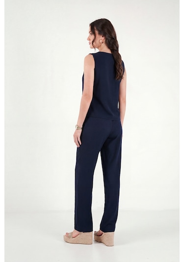 Lela Regular Fit Bağlama Detaylı Bisiklet Yaka Takım Bayan Takım 5866466 Lacivert