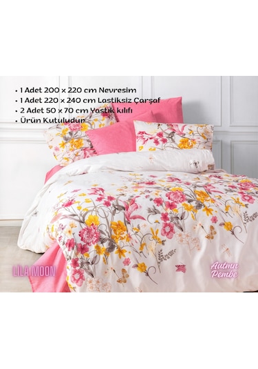 Ranforce Light Autm Pembe Çift Kişilik Nevresim Takımı Beyaz - Pembe