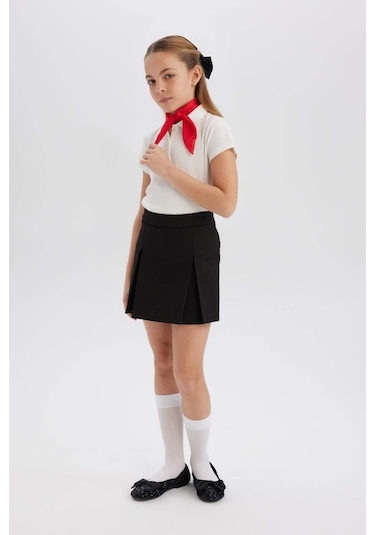 DeFacto Kız Çocuk Basic Düz Gabardin Şort Etek E0643A825SMBK27 Siyah