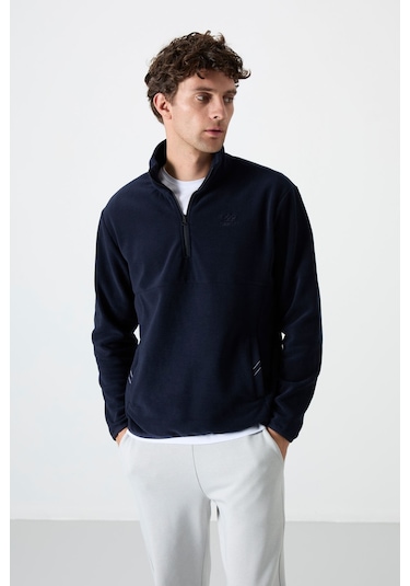 Dik Yaka Yarım Fermuarlı 2li Paket Lacivert-gri Melanj Erkek Polar Sweatshirt - 87891 Lacivert - Gri