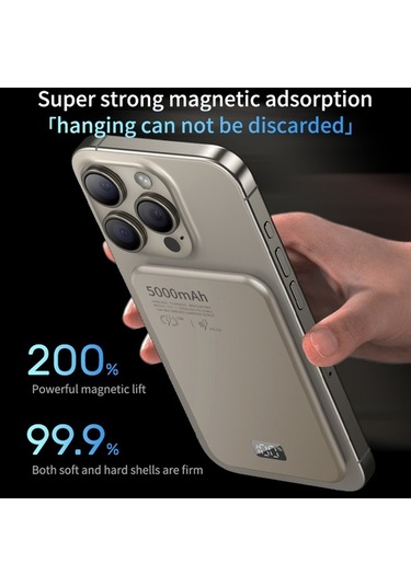 Tongxida T57 Alüminyum Alaşımlı Ultra-ince Dijital Ekranlı 5000mah Manyetik Kablosuz Şarj Güç Bankası Altın Gold Altın Gold