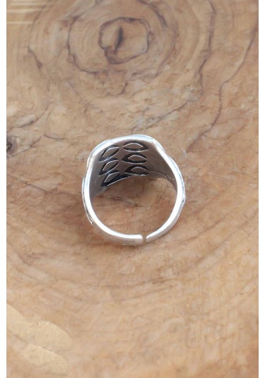 Motifli Gümüş Renk Ayarlanabilir Erkek Yüzük Gümüş