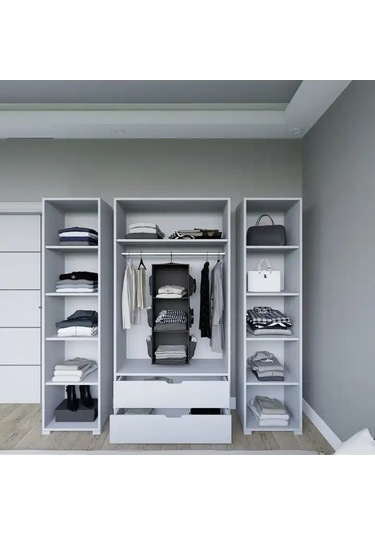 Duru Mat Beyaz 4 Kapılı 2 Çekmeceli Elbise Dolabı - Gardırop Seti Beyaz