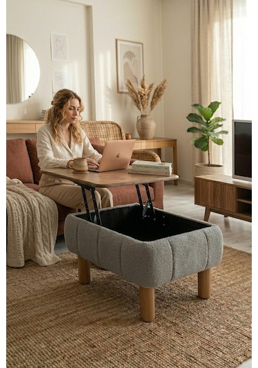 Ester Sandıklı Mekanizmalı Orta Sehpa/bench, Gri