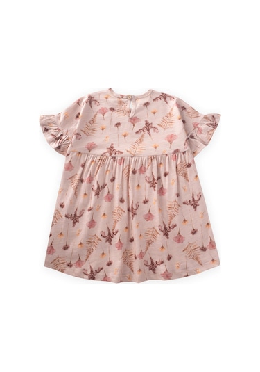 Cigit Desenli Kolu Fırfırlı Elbise 1-7 Yaş Pudra Pembe Pudra Pembe