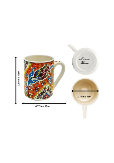 El Yapımı Seramik Kupa Organik Boya Lale Figürü Turuncu