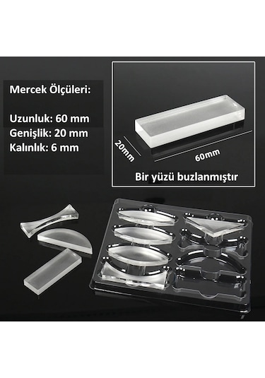 Optik Deney Seti 8 Adet Mercek 3 Işınlı Lazer Işık Kaynağı İle