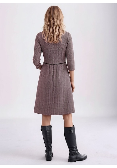 Kadın Degaje Yaka Uzun Kollu Cepli Büyük Beden Curve Şık Elbisesi Pembe