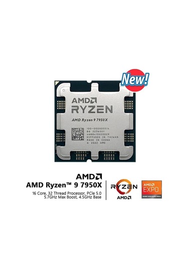 Ryzen 9 7950x Tray 4.5 Ghz 16 Çekirdek 80mb Cache Am5 Soket 5nm İşlemci Kutusuz