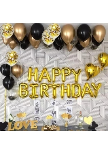 Happy Birthday Folyo Balon Gold Doğum Günü Set