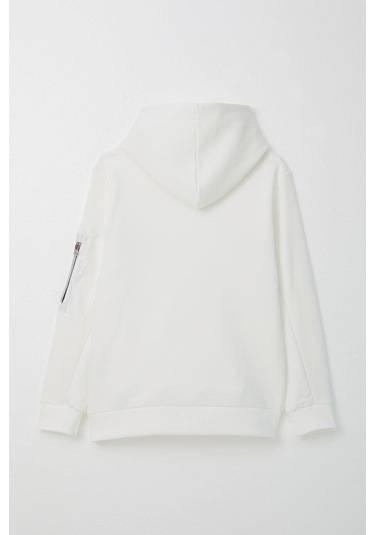 Breeze Erkek Çocuk Sweatshirt Armalı Kolu Cepli Fermuarlı 9-14 Yaş, Beyaz Beyaz