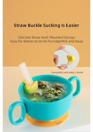 Çocuklar İçin Çok Amaçlı Mama Kabı/pipetli Ve Vantuzlu Çift Saplı