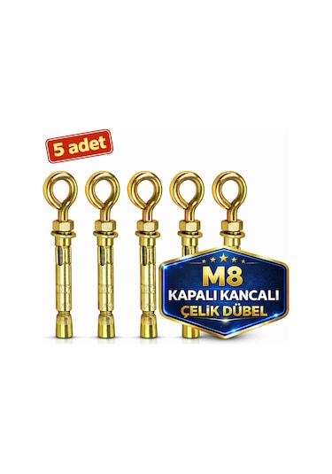 Kancalı Çelik Dübel M8 Kapalı Ağız 5 Adet Salıncak Boks Torbası Avize Tavan Asma 8