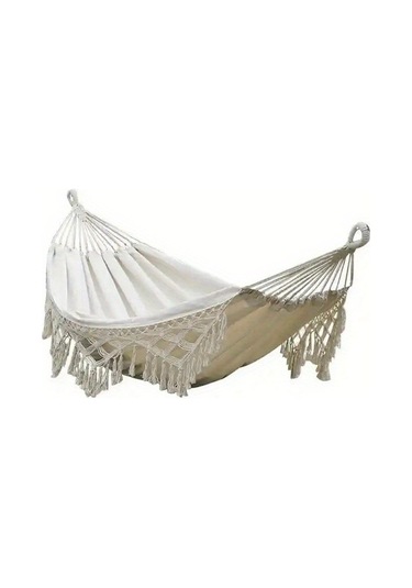Tcherchı Bohem Tarzı Püsküllü Hamak Veranda, Bahçe, Plaj İçin Beyaz