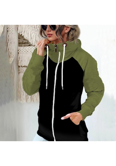 Çimen Yeşili Kadın Giyim Sonbahar Kış Kalın Bol Kesim Uzun Kollu Mont Rahat Mont Artı Kadife Yeşil