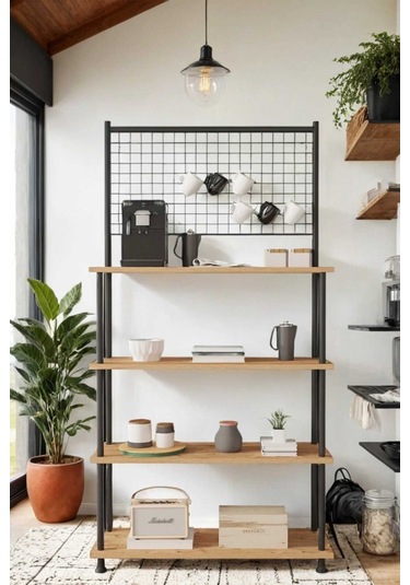 Çevir Kur Atlantik Çam 4 Raflı Kahve Köşesi Dolabı Mutfak Düzenleyici, Stand, 71x167x35 Cm Atlantik Çam