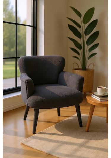 Roma Berjer - Modern Tekli Koltuk - Welsoft Yumuşa Kumaş Antrasit