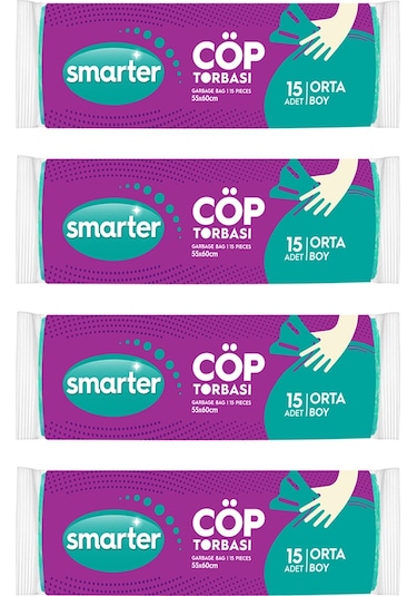 Smarter Orta Boy Çöp Torbası 4 Adet Yeşil 55 x 60 CM